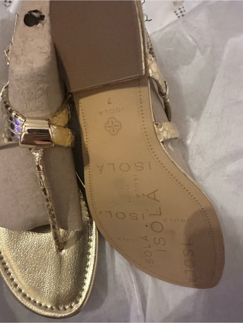 Isola Metallic Gold Leather Thong Sandals NWOT